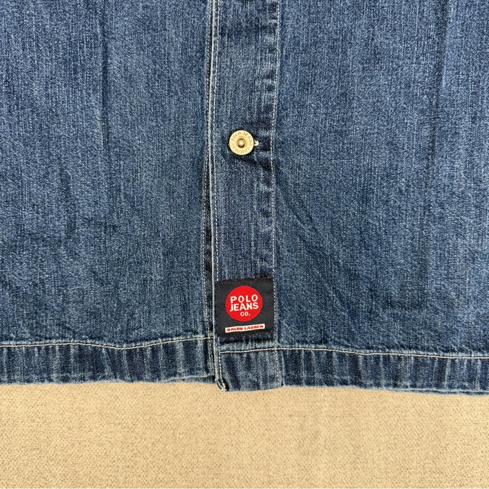 Y2K Polo Jeans Co Ralph Lauren Shacket Jacket Mens L Shirt Denim Pockets Chore - Picture 5 of 15